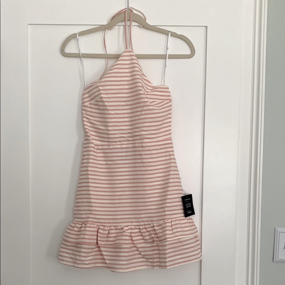 Lulu's Corilie Pink and White Striped Halter Dress